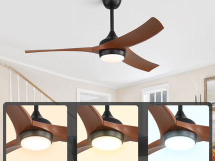 Ceiling Fan With 3 Blades, Remote Control Reversible DC Motor, Dimmable Light, And 1H / 4H / 8H Timer - Black