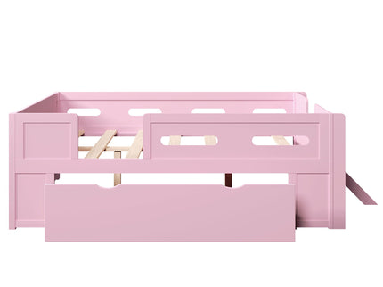 Platform Bed With Guardrail And Drawer