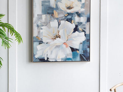 Large Rectangle Framed Wall Art Flower Canvas Print, Home Decor For Living Room Kitchen Foyer Office - Blue