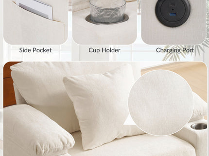 Fabric Sofa Bed With Cupholders And USB Charging Ports Chair For Living Room