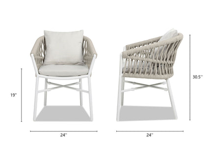 Maiden - Barrel Back Aluminum & Rope Outdoor Patio Dining Chair, Sunproof Olefin (Set of 2)