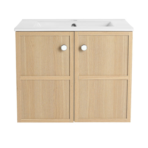 Wall Mounted Bathroom Vanity With Ceramic Sink And 2 Soft Closing Doors