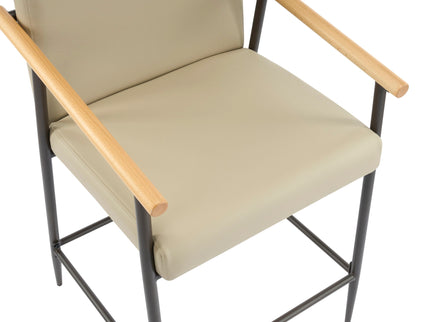 Mid Century Modern Counter Stool Set With Espresso Metal Frame - Khaki