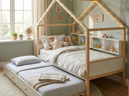 House Bed With Bookshelf Storage