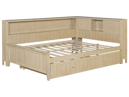 Full Size Daybed With Storage Shelves And Trundle - Ancient White
