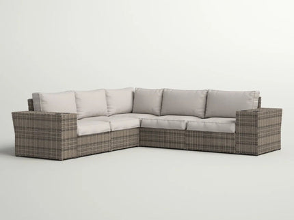 Wide Outdoor Wicker Patio Sectional With Cushions & Reversible Design - Gray