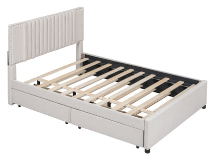 Upholstered Platform Bed With Drawers, Classic Headboard Design