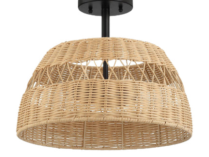 Twinkle - Double Lights Semi Flush With Shade - Black / Rattan