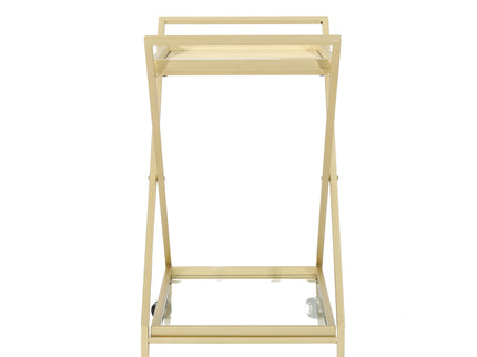Sherianne - Industrial Bar Cart With Tempered Glass Shelves And Swivel Wheels - Gold