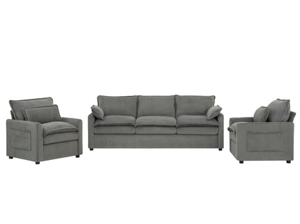 Modern Sofa Set With Double Layer Cushion And Side Storage Pockets