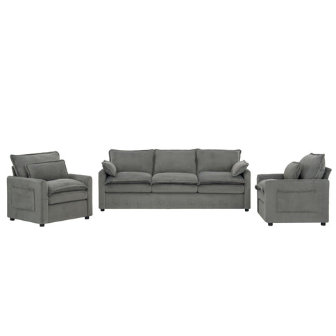 Modern Sofa Set With Double Layer Cushion And Side Storage Pockets