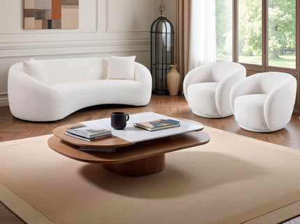 3 Piece Set Curved Sofa, Upholstered 3 Seater With Tight Curved Back For Living Room - White