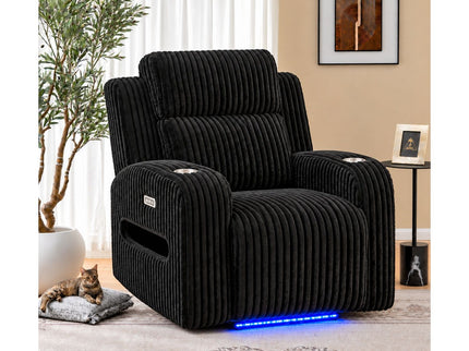 Power Recliner With Cup Holders And Ambient LED Lighting - Black