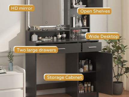 Vanity Desk With Mirror And LED Light Strip, Dressing Table With Large Drawer, 3 Level Storage Dresser & 3 Lighting Modes Adjustable Brightness, Suitable For Bedroom