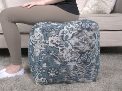 Anita - Square Pouf Ottoman And Floor Cushion - Blue