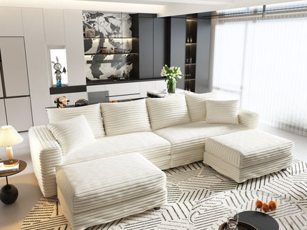 Deep Seat Convertible Sofa With Soft Pillows And Ottomans