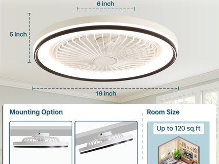 RGB Dimmable LED Bladeless Ceiling Fan With Remote Control, Flush Mount - White