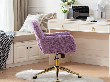 Office Chair, Artificial Rabbit Hair Home Office Chair With Metal Base, Adjustable Desk Chair Swivel Office Chair, Vanity Chair