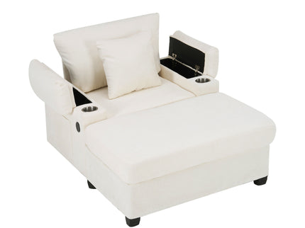 Fabric Sofa Bed With Cupholders And USB Charging Ports Chair For Living Room