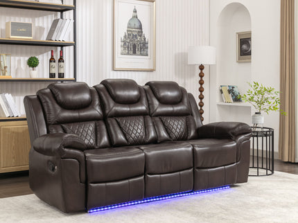 Home Theater Seating Manual Recliner Chair With Center Console And Led Light Strip For Living Room
