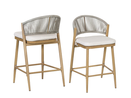Outdoor 26" Counter Height Metal Frame Counter Stools With Scallop Shaped Backrest & Water Resistant Cushions