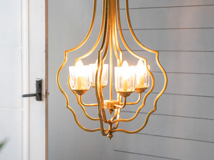 4 Light Metal Chandelier, Hanging Light Fixture With Adjustable Chain For Kitchen, Bulb Not Included - Gold
