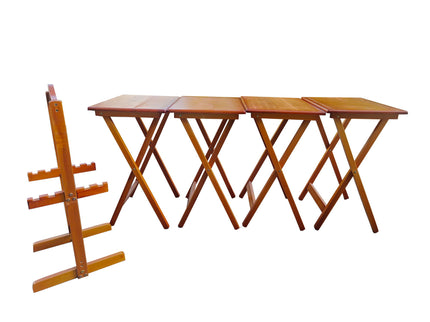 Folding Trays With Storage Rack Snack Table (Set of 4) - Honey