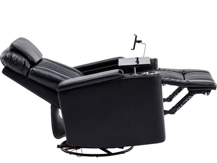 270° Power Swivel Recliner Home Theater Chair With Hidden Arm Storage, LED Light, Cup Holder, And Tray Table
