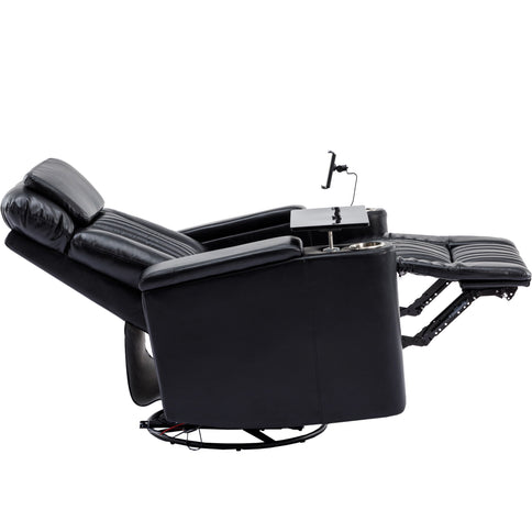 270° Power Swivel Recliner Home Theater Chair With Hidden Arm Storage, LED Light, Cup Holder, And Tray Table