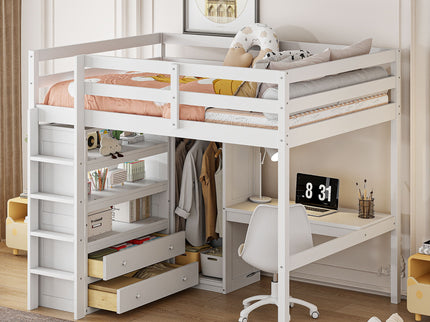 Loft Bed With Built In Wardrobe, Desk, Shelves And Drawers