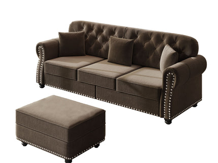 Upholstered 3 Seater Sofa Set With Ottoman