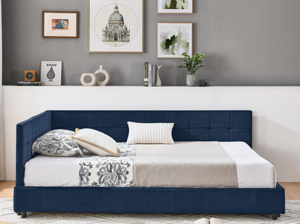 Mid-Century Storage Upholstered Tufted Bed Frame With Backrest And Armrests