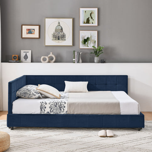 Mid-Century Storage Upholstered Tufted Bed Frame With Backrest And Armrests