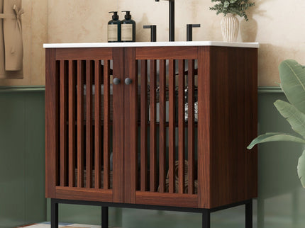 30" Vintage Bathroom Vanity With Ceramic Sink, Modern Bathroom Vanity Cabinet With 2 Soft Close Doors, Equpiied With 4 Sturdy Iron Legs - Antique Dark Brown