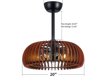 Pumpkin Ceiling Fan, Fandelier With 6 E12 Sockets, Reversible DC Motor, Adjustable Hanging, 6 Speeds Remote Control - Black