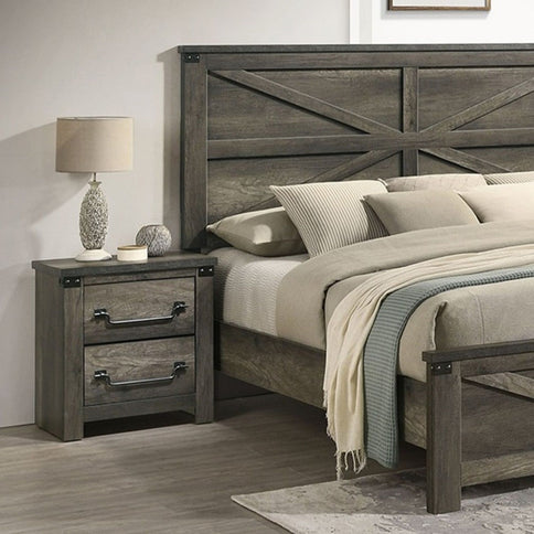 Nightstand, 2 Drawer Storage - Gray