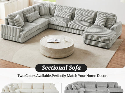 U - Shaped Sectional Sofa With Chaise Lounge, Oversized Living Room Sofa - Gray