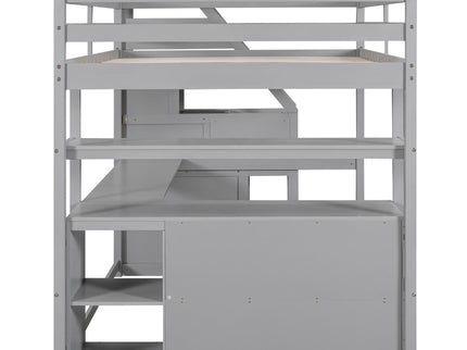 Loft Bed With Desk, Shelves, 2 Drawers, Storage Staircase