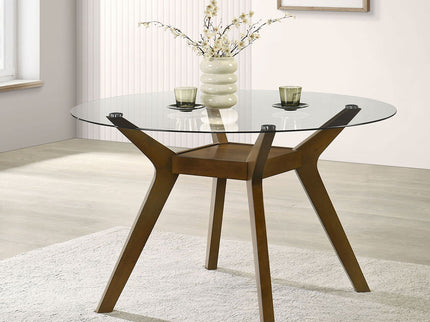 Flynn - Round Glass Top Dining Table - Brown