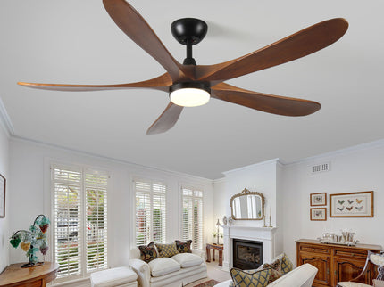 Solid Wood With Remote Control With Light (LED) Modern DC Motor Indoor / Outdoor 5 Blade Ceiling Fan For Patios, Bedrooms And Farmhouses - Antique Brown