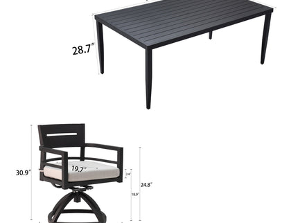 Outdoor Modern Dining Set, Chairs Sunbrella Cushioned And Dining Table With Umbrella Hole