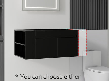Floating Bathroom Vanity Cabinet, Soft Close Double Drawers, Open Side Storage, Wall Mounted, Cabinet Only