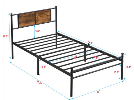 ModerMetal Bedframe With Wood Panel Headboard