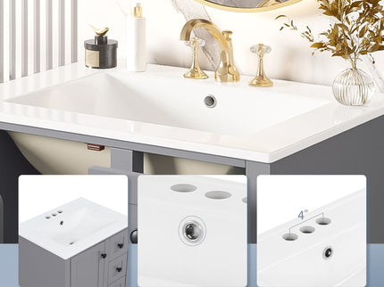 Bathroom Vanity With Integrated Basin, Soft Close Drawers, Door Mounted Double Layer Shelf