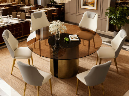 Modern Round Dining Table Set With Glass Top And Steel Legs
