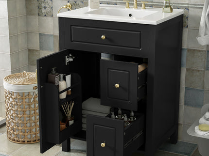 Elegant Bathroom Vanity With Ceramic Sink, Soft Close Doors And Drawers, Double Storage Racks