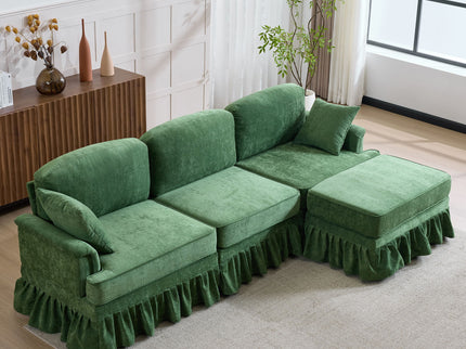 Cloud Sofa With Removable Ruffled Skirt With Ottoman And Flared Arms