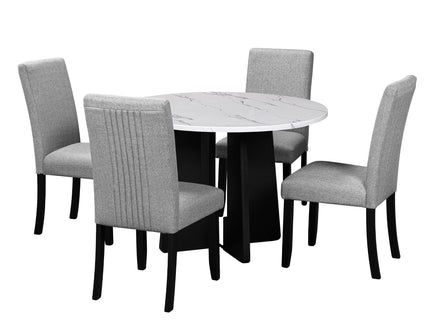 5 Piece Round Dining Table Set, Dining Table And 4 Upholstered Chairs For Dining Room, Kitchen Room, Living Room - White / Gray