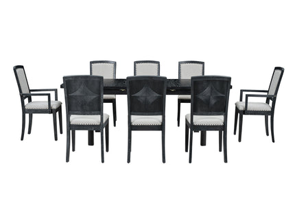 Topmax - Rustic Extendable Dining Table Set With Removable Leaf, 6 Upholstered Armless Dining Chairs And 2 Padded Arm Chairs, 9 Pieces