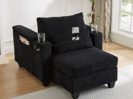 Convertible Chaise Lounge Sofa Chair With USB Ports, Cup Holders, Phone Holder And Storage